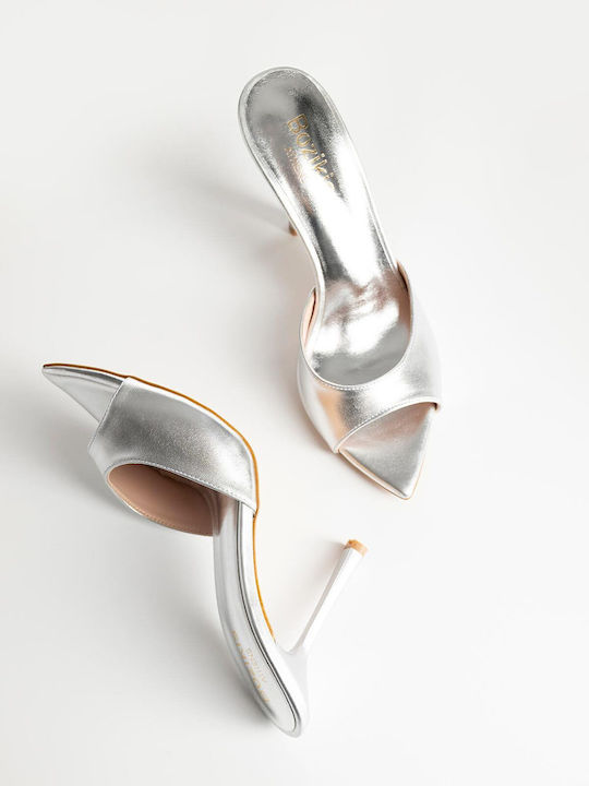 Bozikis Mules With Thin High Heel In Silver Col...