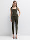 Damen Stoffhose in Gerade Bein Stil Khaki