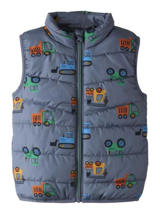 Kids Casual Sleeveless Jacket with Lining Construction Vehicles