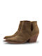 Suede Women's Ankle Boots with Mid Heel Green