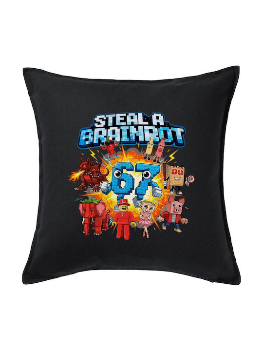 Steal A Brainrot 67 Roblox Style Μαξιλάρι Καναπέ Μαύρο 100% Βαμβάκι Περιέχεται Γέμισμα 50x50cm