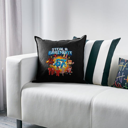 Steal A Brainrot 67 Roblox Style Kids Throw Pillow Couch Black 100% Cotton Filling 50x50cm