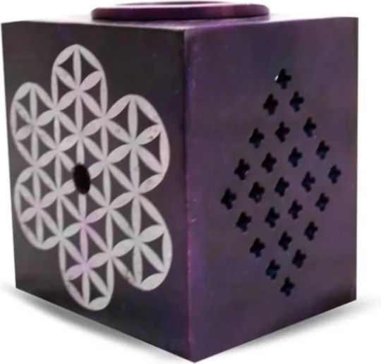 Aromatic Essential Oil Burner Soapstone Flower Life Violet XL 12cm