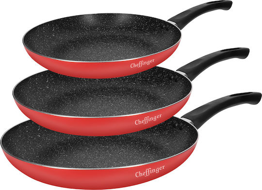 Cheffinger Frying Pan Trio 20 24 28 Cm Marble Coated Soft-grip Handle Red Cheffinger Frying Pan Trio 20 24 28 Cm Marble Coated Soft-grip Handle Red