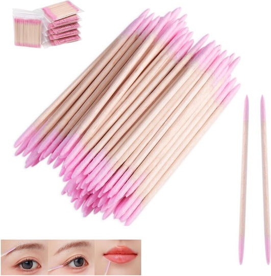 Сет 100 Розови Дървени Памучни Sticks Microbrushes Двустранни