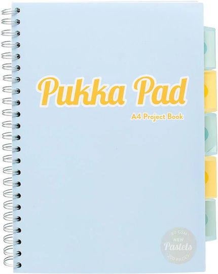Pukka Pad Spiral Ruled Notebook A4 200 Paper Sheets 5 Subjects Light Blue