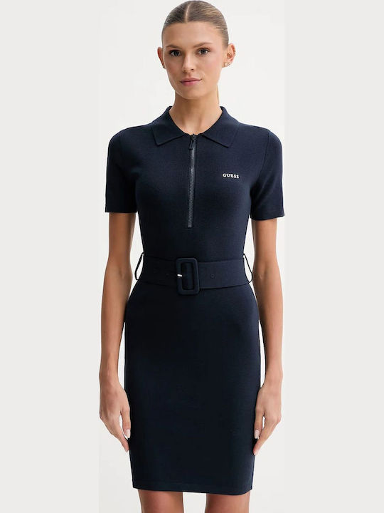 guess navy blue dress GUESS NAVY BLUE CHIC DRESS WITH LOvELY NECKlINE AND STYLISH SHORT SLEEVES