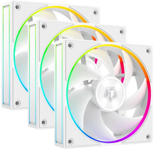 ID-Cooling AF-127 Ventilator Pentru Carcasă 120mm (2000rpm / 78cfm) cu Iluminare ARGB și Conexiune 3-Pin 3 Bucăți Albe