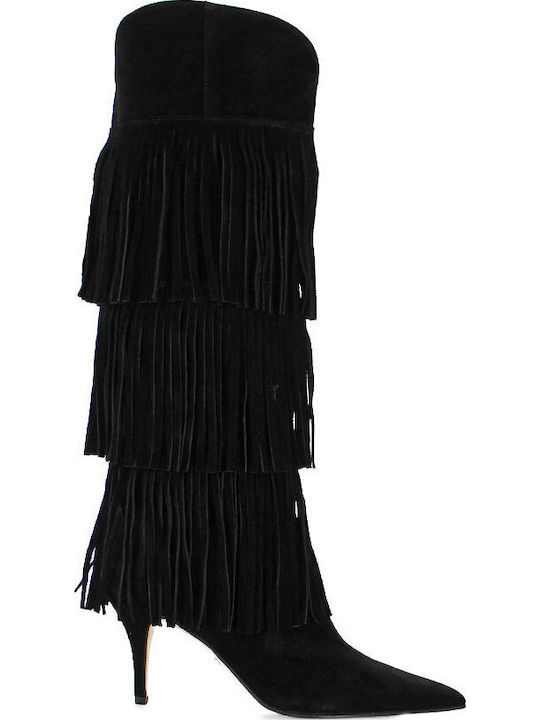 Leder Damenstiefel mit Hohem Absatz Schwarz