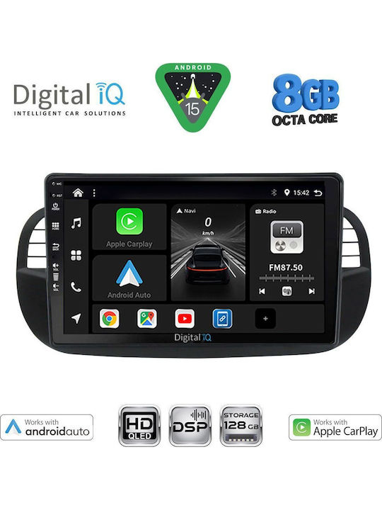 Digital IQ Car Audio System for Fiat 500 2007-2015 (Bluetooth/USB/WiFi/GPS/Apple CarPlay/Android Auto) with 9" Touch Screen