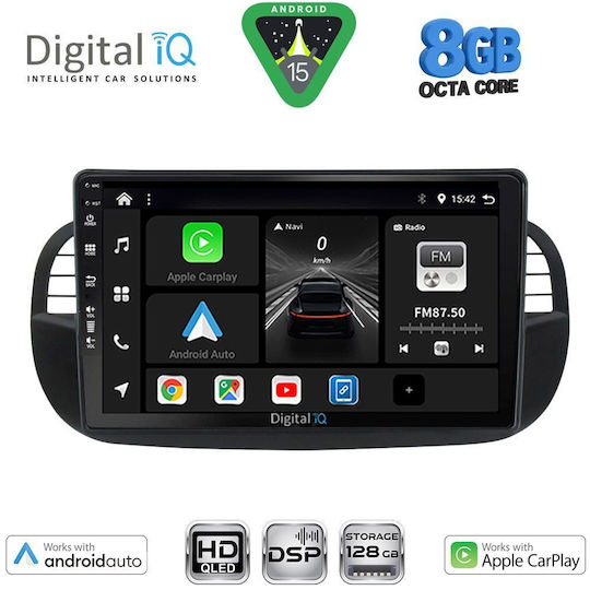 Digital IQ Ηχοσύστημα Αυτοκινήτου για Fiat 500 2007-2015 (Bluetooth/USB/WiFi/GPS/Apple-Carplay/Android-Auto) με Οθόνη Αφής 9"