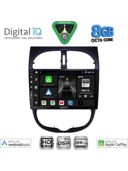 Digital IQ Car Audio System for Peugeot 206 1998-2006 Bluetooth USB WiFi GPS Apple CarPlay Android Auto with 9" Touch Screen