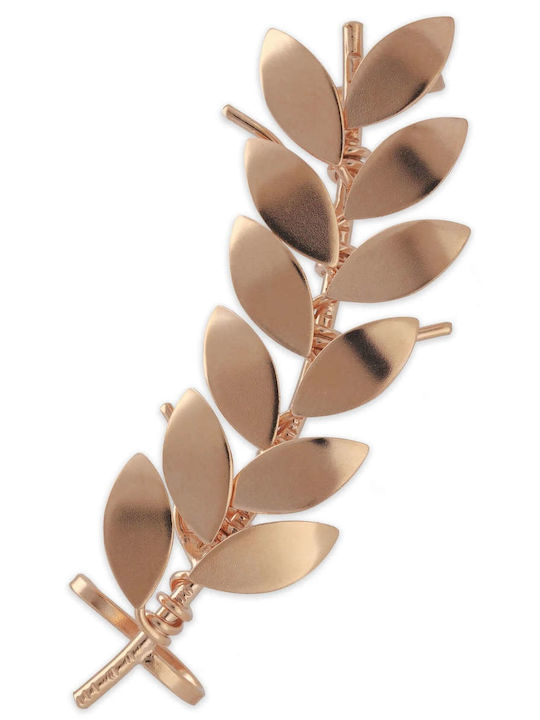Ohrring Manschette Blätter Olive Linkses Ohr Handgefertigt Rosa Vergoldetes Silber 925