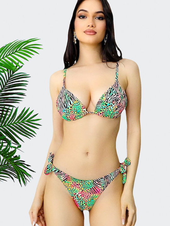 Set Bikini Push Up Brazil Animal Print Wild Green
