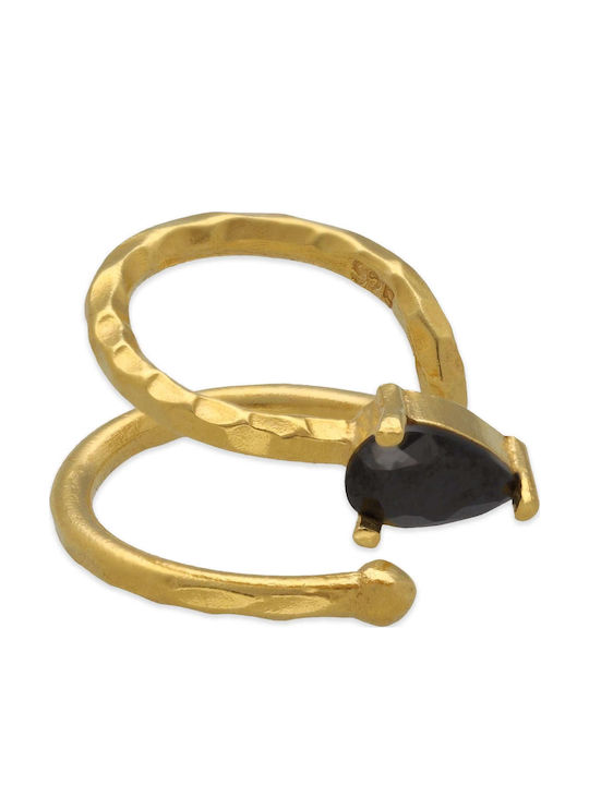 Ohrring Ear Cuff Schlange Klein Schwarze Steine Rechts Ohr Handgefertigt Vergoldetes Silber 925