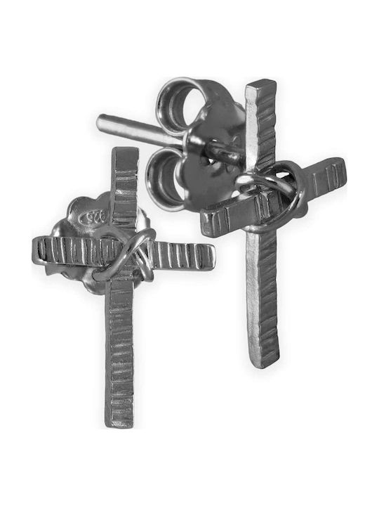 Cercei Cu Șurub Cruce Handmade Negri Argint 925