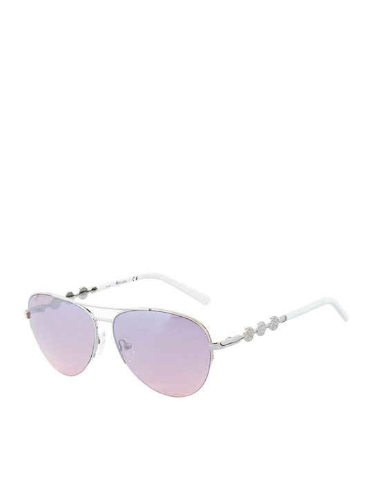 Guess Damentagessonnenbrille mit Weißem Metallischem Rahmen und Rosa Gläser GG1199S-10U