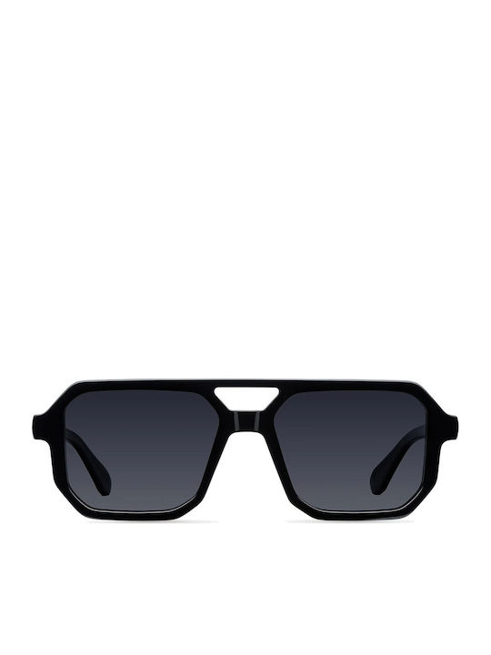 Meller Chike Unisex Sunglasses with Black Horn-Rimmed Frame and Black Polarized Lens