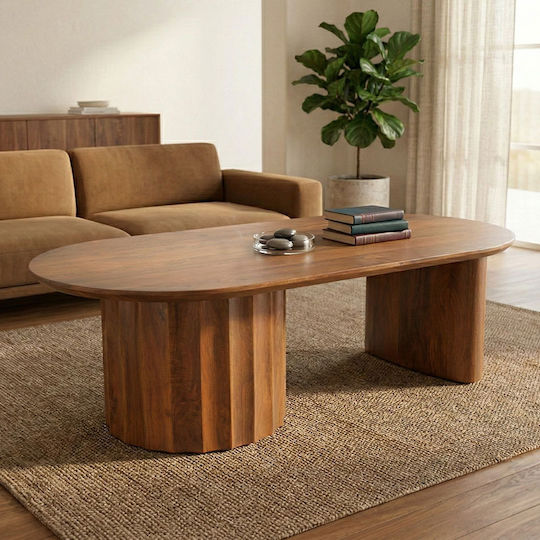 Oval Central Coffee Table Flute Made of Solid Walnut Wood W130xD65xH40cm