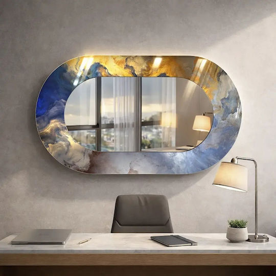 Oval Wall Mirror for Living Room with Multicolour Marble Glass Finish 55x99cm