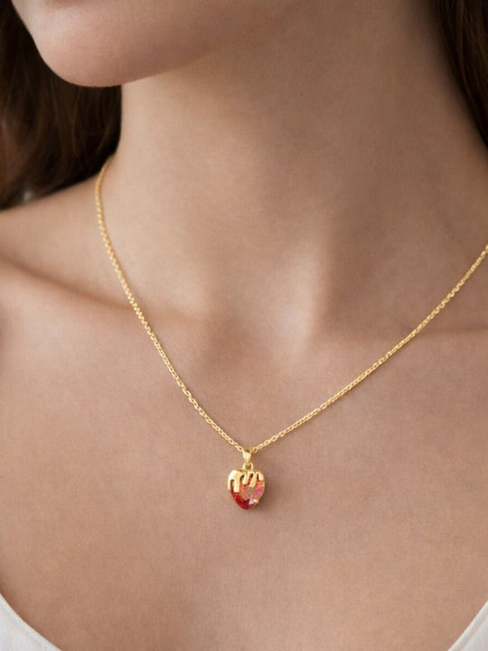 Eluna Necklace With Heart Design In Gold Plated Steel Red