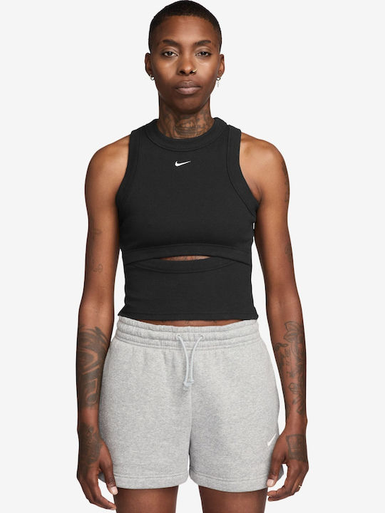 Chill Knit Γυναικείο Καλοκαιρινό Crop Top Αμάνικο Μαύρο