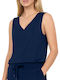 Women's Blouse with Spaghetti Straps & Blue V-Neck