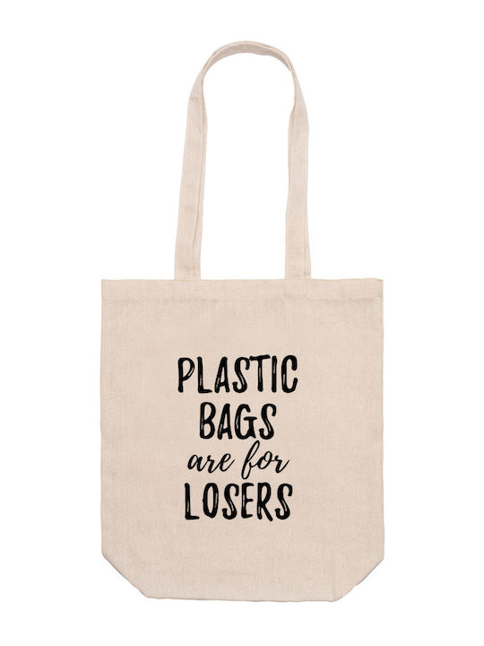 Beige Shopping Bag 37cm 42cm 12cm Plastic Bags Are Loosers Dp6546