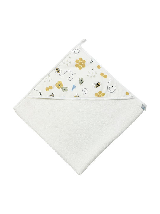 Bunny Bebe Baby Bath Towel Hooded Bees Ecru 75x...