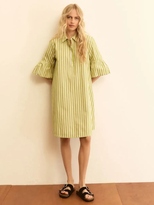 Poplin Midi Hemdkleid mit Rüschen Lime