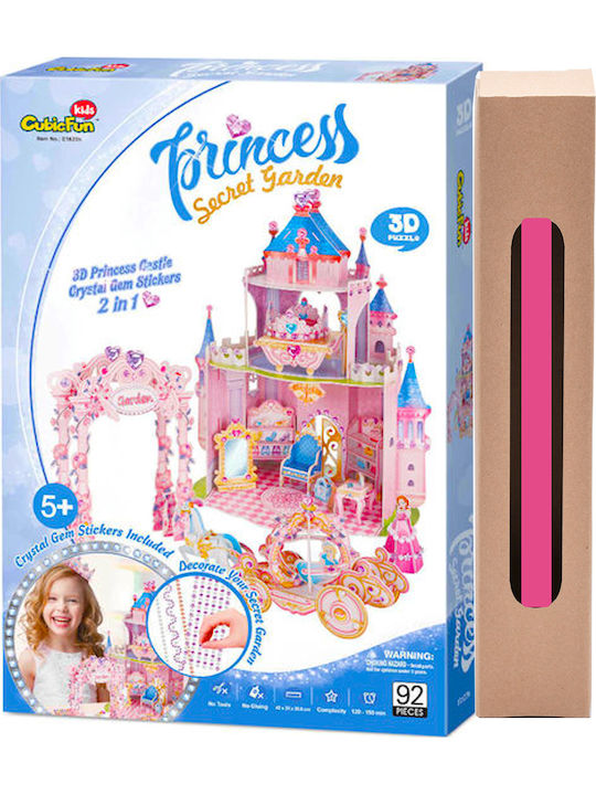 Puzzle Princess Secret Garden 3D 92 Pieces Super Pink Castle Princesses Easter Candles with Toys Cubic Fun