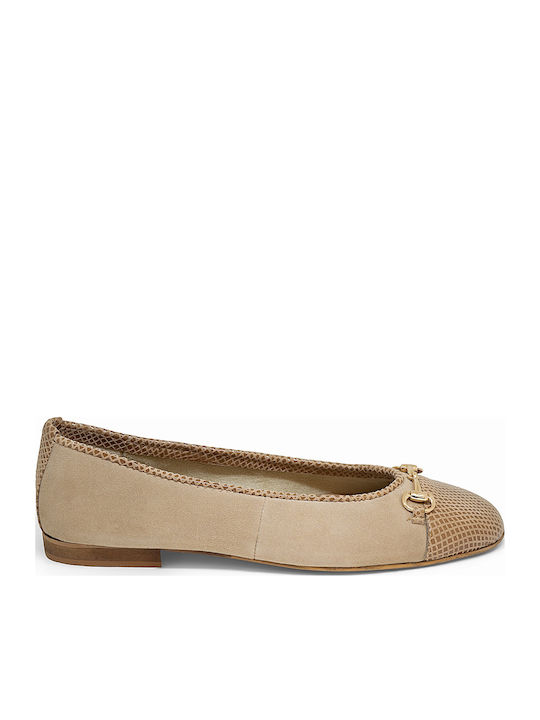 Bigshoes Damen Ballerinas aus Leder in Beige Farbe
