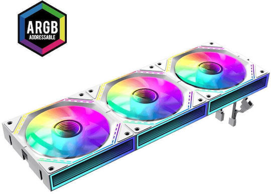 GameMax FN12A-S3I Ventilator Pentru Carcasă 120mm (1600rpm / 49.54cfm) cu Iluminare ARGB și Conexiune 3-Pin 3 Bucăți Albe