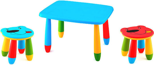 Kids Table Set with Chairs Made of Blue Plastic Raki
