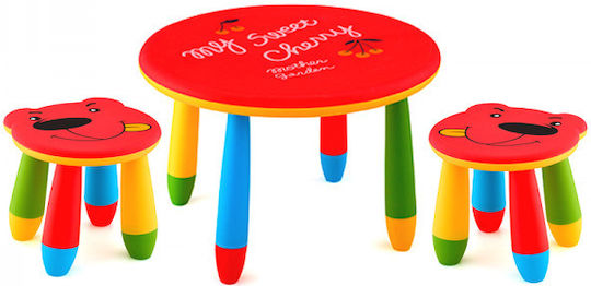 Kids Table Set with Chairs Made of Red Plastic Raki