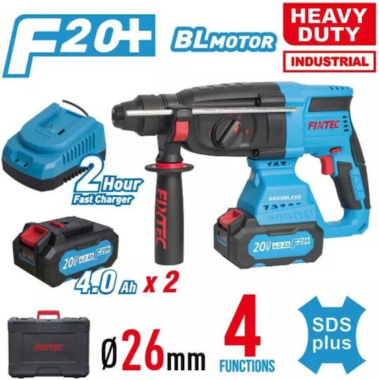 FixTec Rotary Hammer Excavator Battery Brushless 20V 2x4Ah with SDS Plus Socket FCRH2601-42