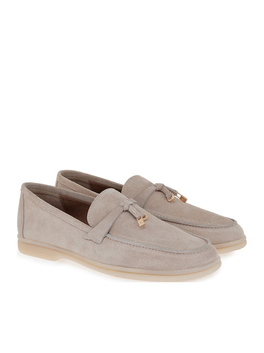 Δερμάτινα Γυναικεία Loafers σε Μπεζ Χρώμα