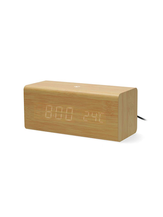 Nedis Tabletop Digital LED Clock Wooden With Alarm Clock & Radio Yellow CLAR3004BN