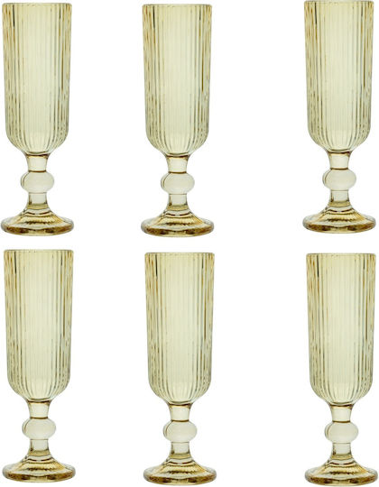 Raki Bloom Set Champagne Glasses Made of Glass in Yellow Colour Goblet 150ml 6 Pieces