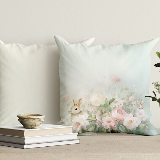 Față De Pernă Din Bumbac Decorativ 45x45cm Flori Iepurași Romeo