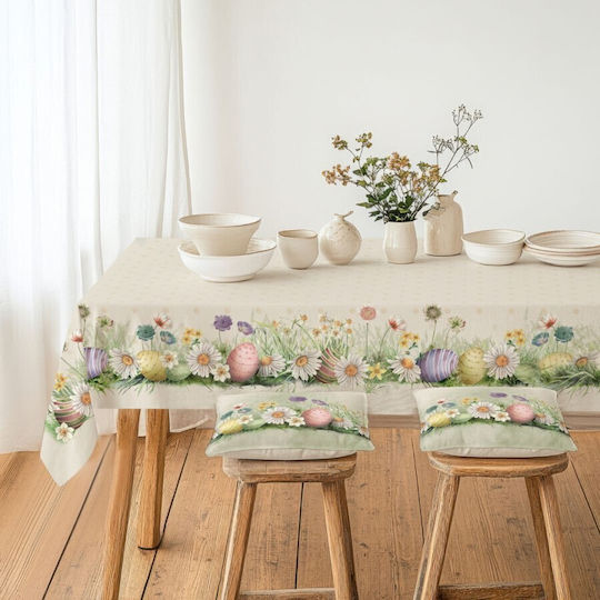 100% Cotton Tablecloth Spring Flowers Eggs 140x320cm Egly