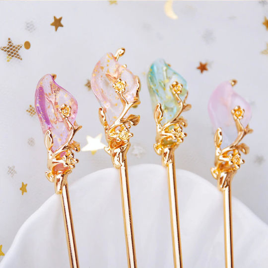 Chop Stick Hair Pin Gold Flower Turquoise Rachel