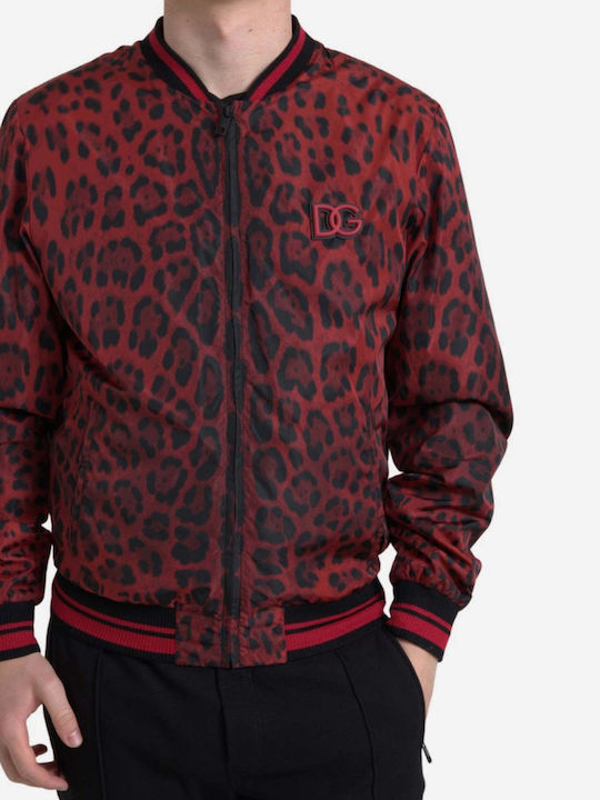 Dolce & Gabbana Мъжко Яке Бомбър Червен Леопардов Принт