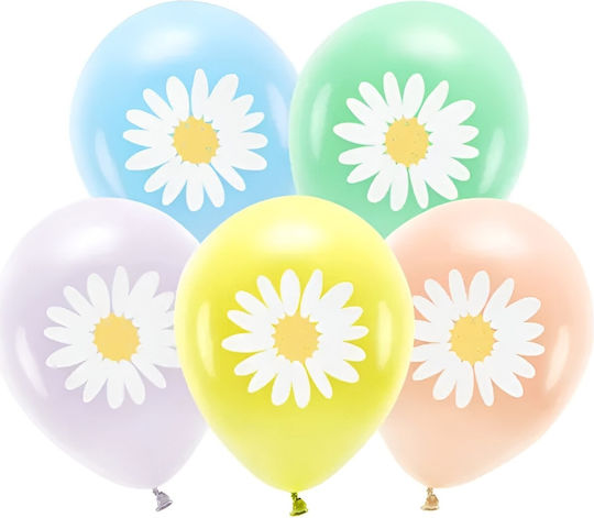 Set of 5 Yellow Latex Baptism Balloons Daisies 30cm