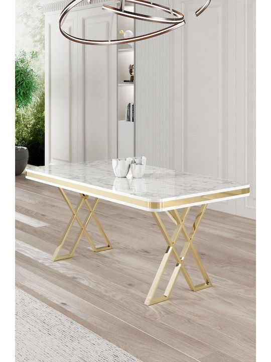 Vals Dining Table with Marble Surface White-Gol...