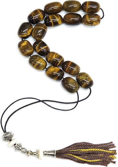 Roloi Komboloi Worry Beads with 17 Eye Of The Tiger Beads Length 30cm Multicolour