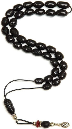 Roloi Komboloi Worry Beads with 33 Beads Made of Mastic Length 34cm Black