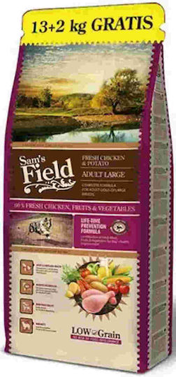 Sam's Field 13kg Ξηρά Τροφή με Λίγα Σιτηρά για Ενήλικους Σκύλους Μεγαλόσωμων Φυλών με Κοτόπουλο, Πατάτες, Κρέας και Σολομό