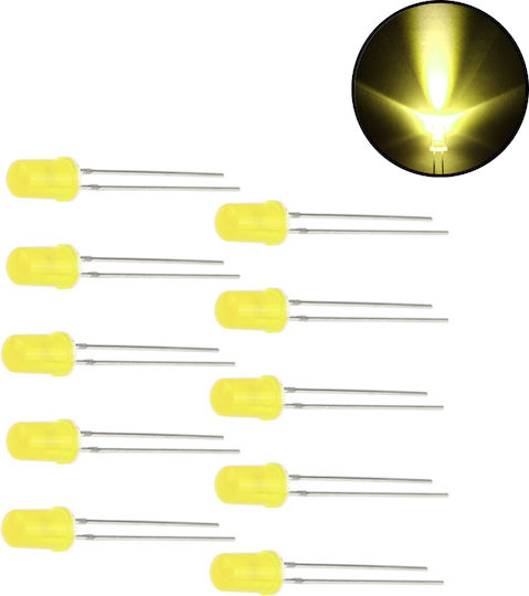 Σετ Led Δίοδοι 5mm 2v Τύπου F5 Κίτρινο 10τμχ