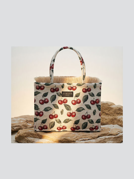 Cherry Υφασμάτινη Γυναικεία Τσάντα Tote Χειρός Μπεζ